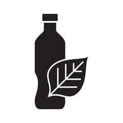 Solid Glyph Recyclable Bottle With Leaf Eco Friendly Icon