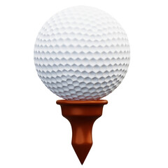 3D illustration of a golf ball placed on a wooden tee, perfect for sports, golf tournaments, and equipment concepts. Great for design projects and digital artwork