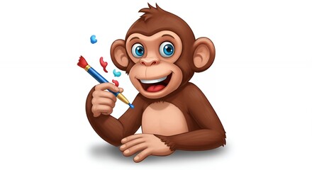 Cartoon monkey with pen creative illustration for design concepts