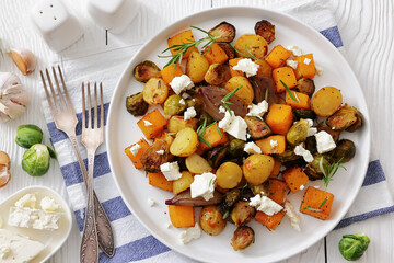 roasted autumn vegetable salad and feta cheese