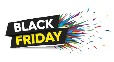 Black friday sale banner isolated on white background, featuring a bold design with colorful burst, perfect for advertising campaigns and promotional materials