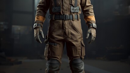 Fototapeta premium A realistic image of a full-body industrial worker’s uniform, such as a construction or factory worker’s suit.