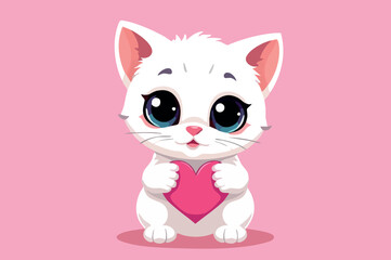 Obraz premium Art & Illustration, cute white kitten on a pink background