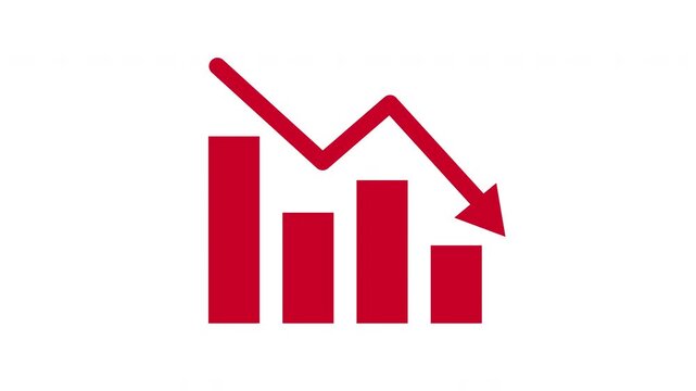 Red downward loss decrease drop chart graph business animation video