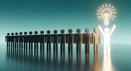 A glowing figure stands out from a crowd of people, representing leadership, innovation, and the power of ideas to inspire others