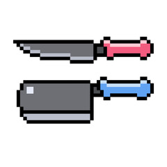 Flat Design Pixel Art Knife Set Illustration
