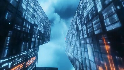 Digital city buildings processing data forming network connection - Powered by Adobe