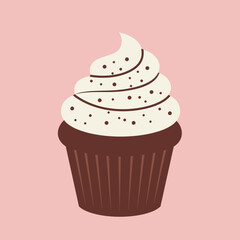 Simple Flat Style Creamy Delicious Cupcake Sweet Dessert Illustration