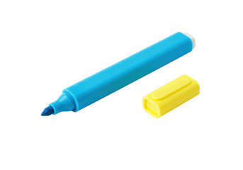 Isolated blue highlighter marker pen and yellow cap, stationery supply, office equipment
