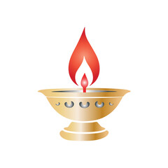 Traditional Indian oil lamp lit with a bright flame, symbolizing light, spirituality, and cultural celebration