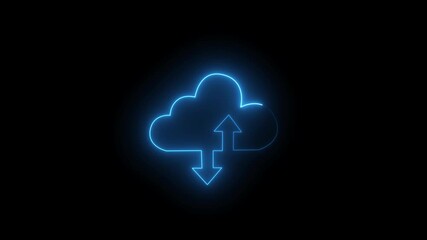 Glowing Neon Style Graphic of a cloud with an Up and Down Arrow inside it. This visual is commonly used to Represent concepts such as cloud computer, cloud storage and Data Transfer - Powered by Adobe