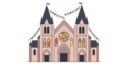 Fototapeta premium Illustration of a church building with flags and decorative elements