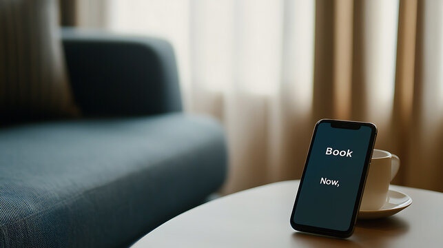 Convenient online booking via mobile, showcasing effortless travel arrangements in a tranquil setting. Plan your escape with ease and comfort.