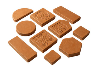 Fototapeta premium Terracotta pathway tiles, adding a Mediterranean touch to a private courtyard garden.