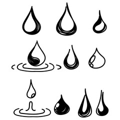 doodle water drop collection icon drawing