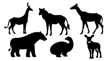 Striking silhouette collection of diverse African wildlife animals, perfect for conservation projects, educational materials, or modern safari themed designs