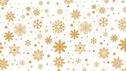 Christmas background, gold snowflakes and stars pattern