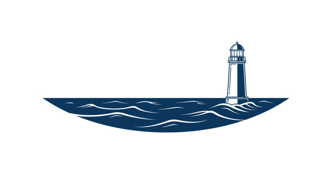 Lighthouse icon on waves nautical illustration for navigation and guidance