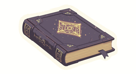 Mystical book illustration with glowing symbols and dark purple cover