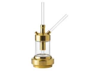 Isolated golden shisha pipe set for smoking tobacco, recreational relaxation equipment