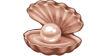 Open clam shell reveals single pearl illustration isolated on white background