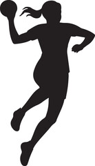 Handball players silhouette vector illustration, women throwing ball