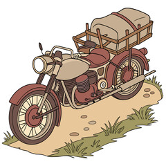 Vintage Motorcycle with Cargo on Dirt Road