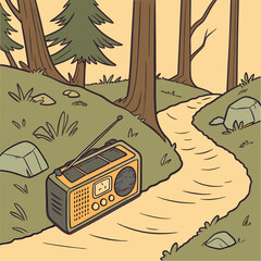 Vintage Radio on Forest Path Illustration