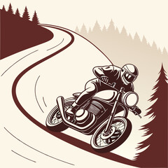 Vintage Motorcycle Rider on Winding Mountain Road