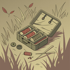 Vintage Thread Box in Grassy Field