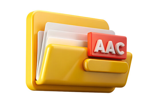 3d illustration of an aac file icon in a yellow folder, isolated on transparent background