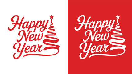 Happy new year christmas tree red white festive celebration holiday december january greeting card design 2024 silhouette