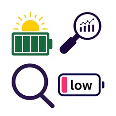 Battery level and search icons for analytics and data