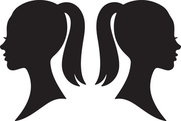 Silhouette of two ponytail head profiles facing opposite directions
