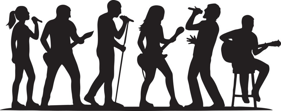 Silhouettes of musicians and singers performing