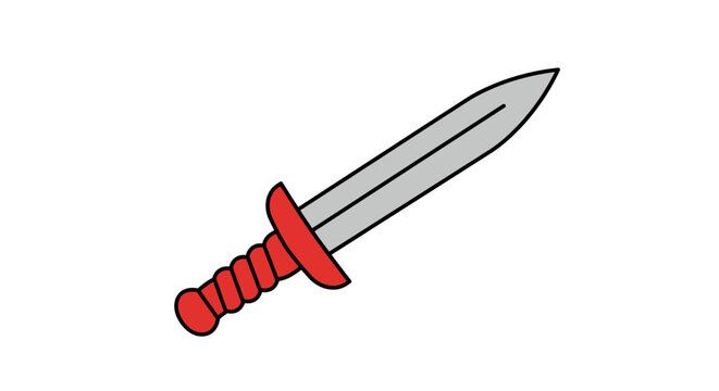 Simple illustration of a sword with red hilt and silver blade on white