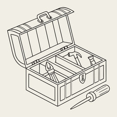 Vector art of open toolbox isolated on white