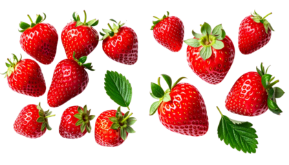  Dual Fresh Fruit Set Featuring Ripe Wild Strawberries, isolated on transparent background