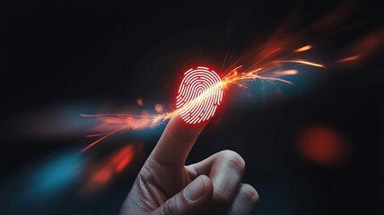 Fingerprint Scan with Red Glow and Sparks