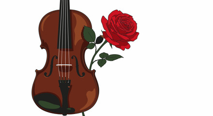 Fototapeta premium Violin and red rose vector illustration against a white background with copy space