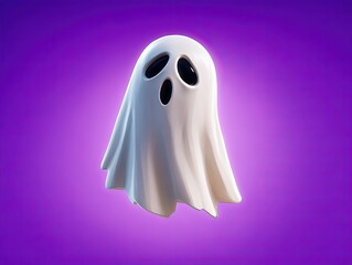 Cute low-poly ghost character with black outline, Halloween game asset, spooky festive digital design