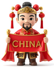 Celebrate new year with a charming figure from China holding a sign