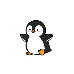 Obraz premium Pixelated Black and White Penguin with Orange Feet on a White Background