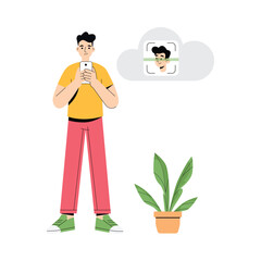 Biometric login with face recognition for security Illustration