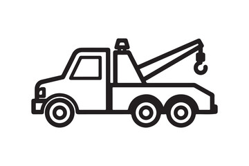 Naklejka premium Black vector silhouette of a tow truck, ideal for automotive, transport, or roadside assistance themes.