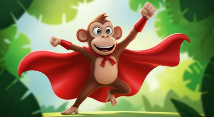 Cartoon monkey character in superhero costume vibrant illustration smiling gesture