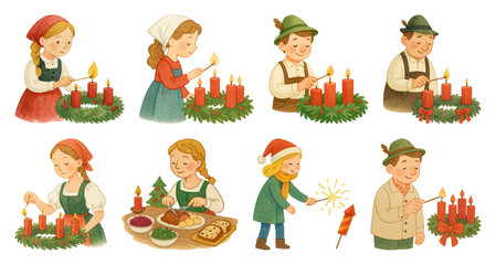 Fototapeta premium PNG Children celebrating traditional holiday, element set on transparent background