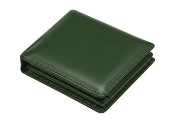 Isolated green leather bi-fold wallet for men, with detailed seams, and slim compact design