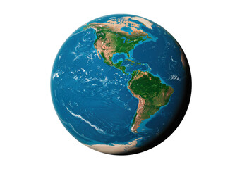 Isolated planet Earth showing North America and South America from space, globe view