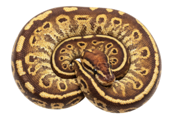 Isolated Ball python coiled in front view resting and looking alert for stock photos